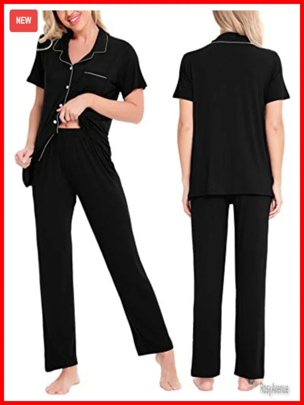 Women's Pajama Set Two-Piece Short Sleeve Button Down Lounge Set with Long Pants